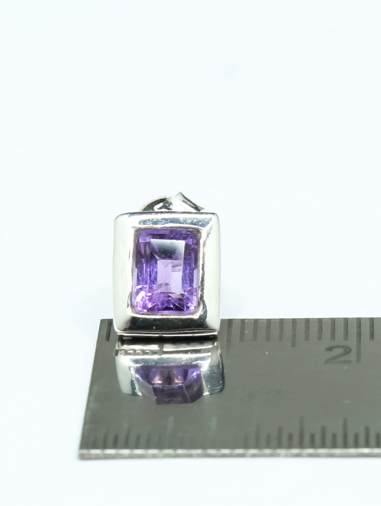 Rectangle AMETHYST 925 Silver Aquarius Zodiac Birthstone Studs