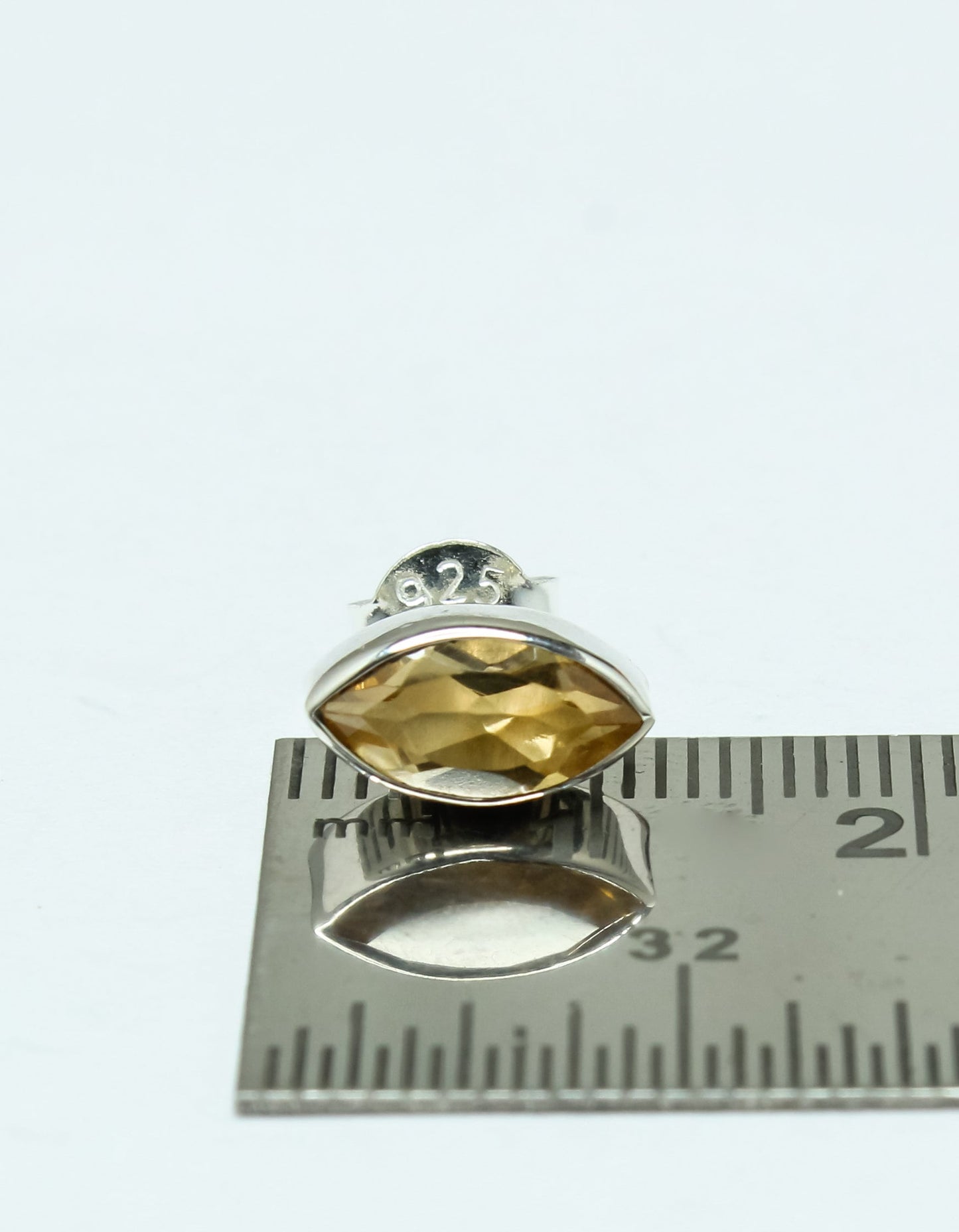 Marquise Shaped Genuine Citrine Minimalistic 925 Silver Solid Stud Earrings