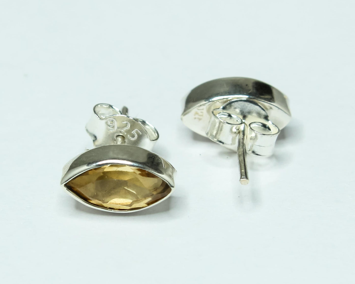 Marquise Shaped Genuine Citrine Minimalistic 925 Silver Solid Stud Earrings