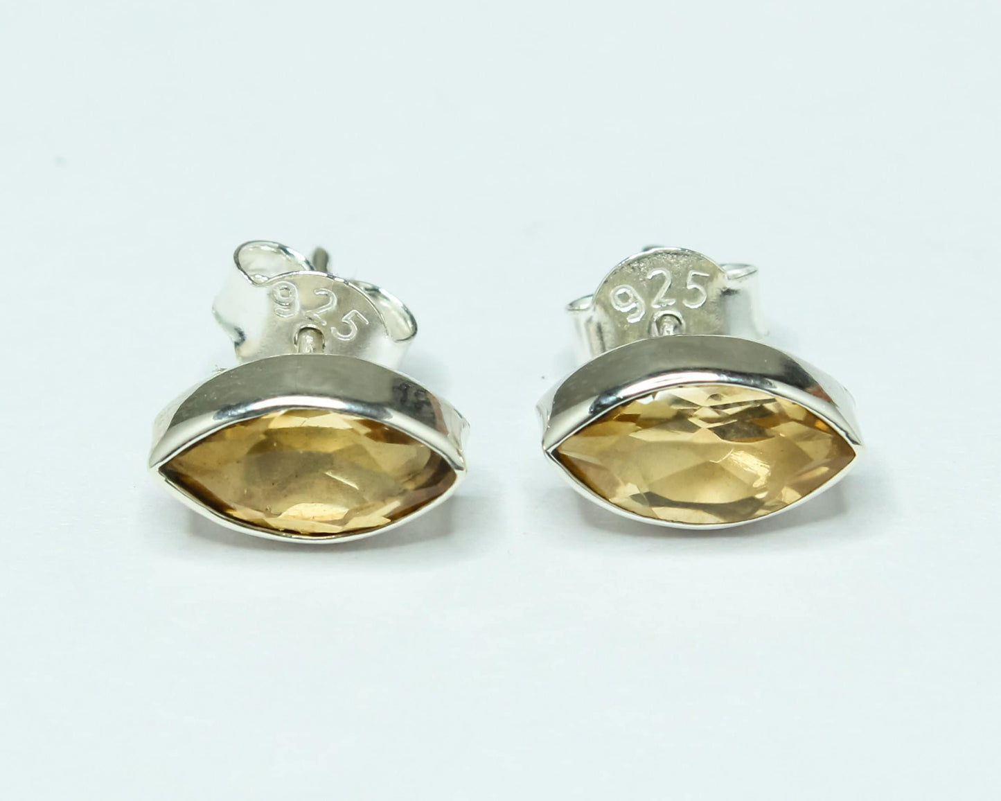 Marquise Shaped Genuine Citrine Minimalistic 925 Silver Solid Stud Earrings