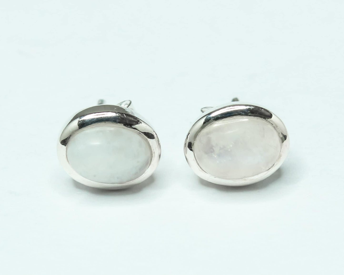 Oval Shaped MOONSTONE Gems Solid 925 Silver Minimalist Stud Earrings