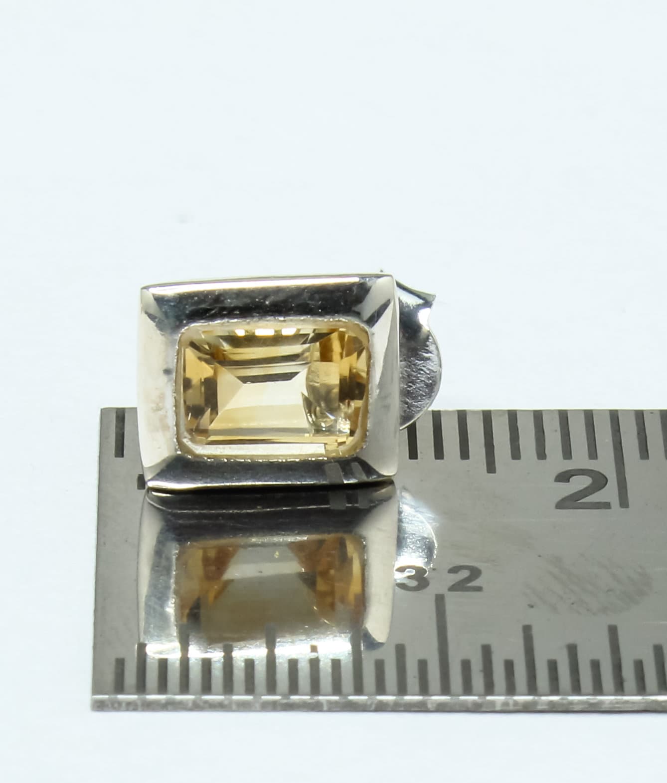 Rectangular Genuine Citrine Minimalistic 925 Silver Solid Stud Earrings