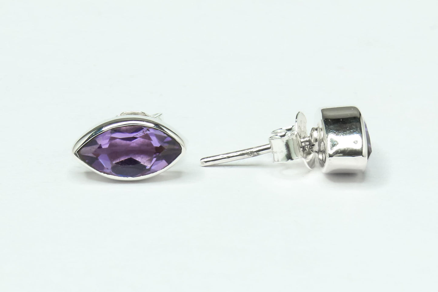 Leaf Shaped AMETHYST Solid 925 Silver Aquarius Zodiac Birthstone Studs