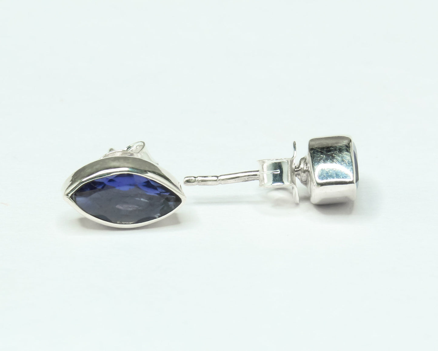 Leaf Shaped Genuine Iolite Gems Solid 925 Oxidized SILVER Stud Earrings