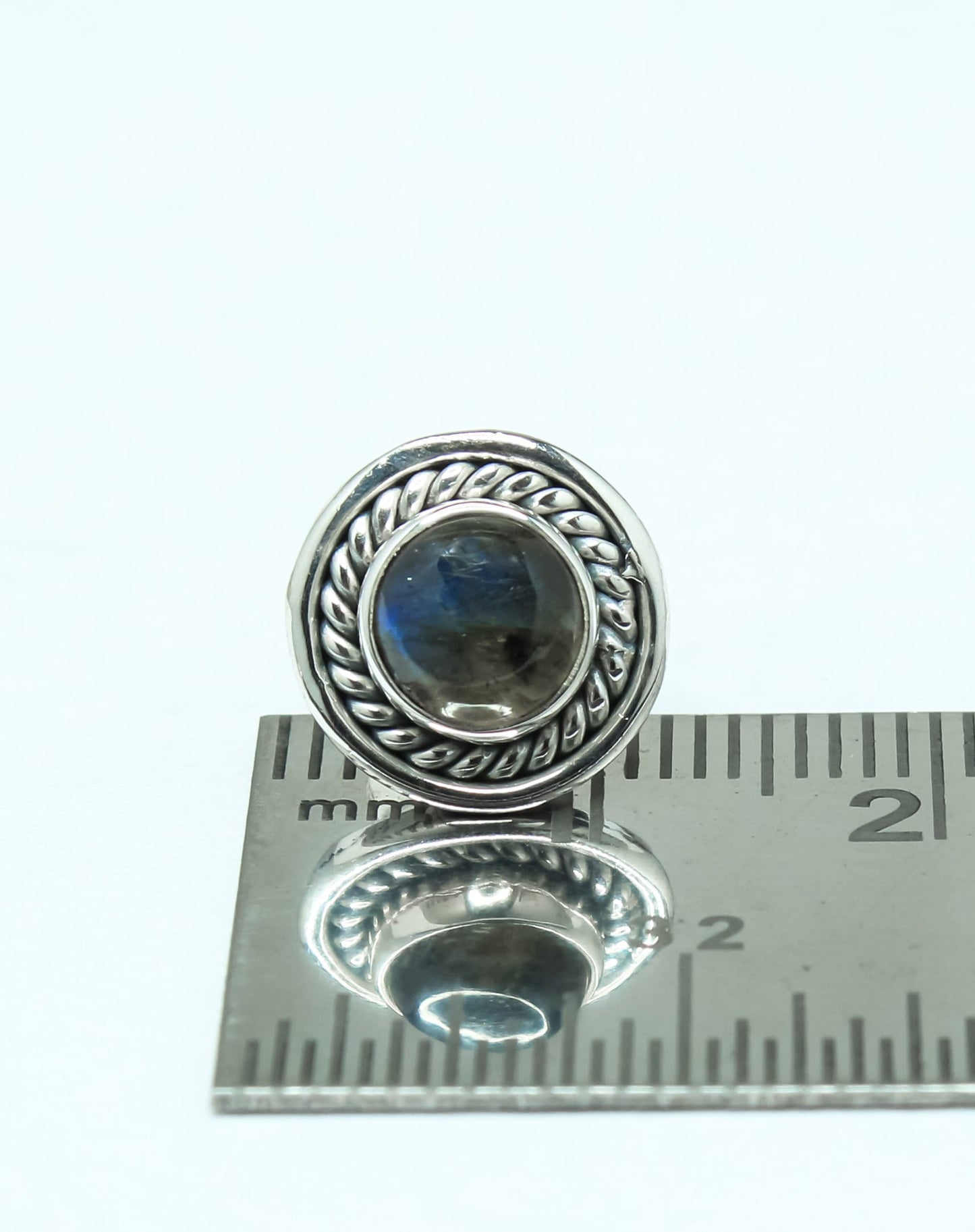 Round LABRADORITE Gems Solid Oxidized Silver Bohemian Stud Earrings