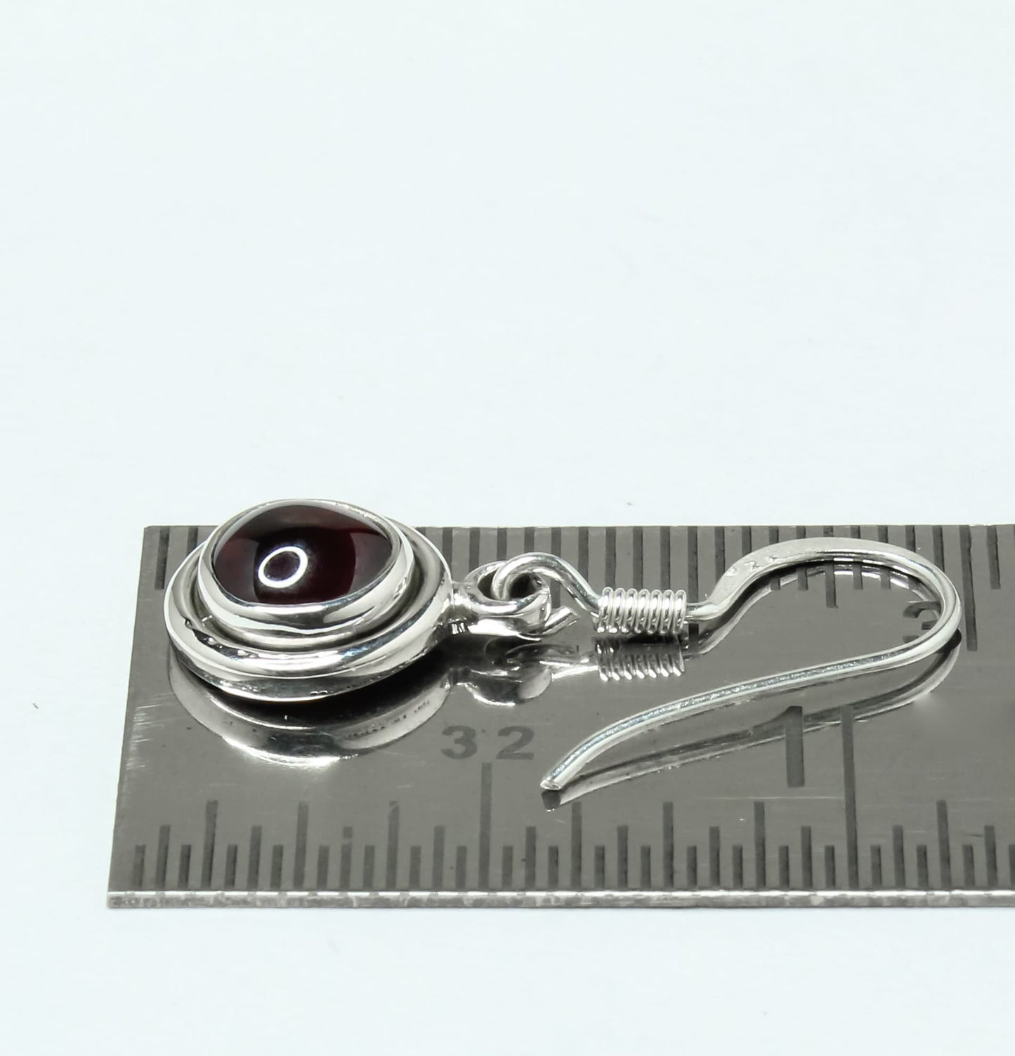 Round Minimalist Red GARNET 925 Sterling Silver Minimalistic Drop Earrings
