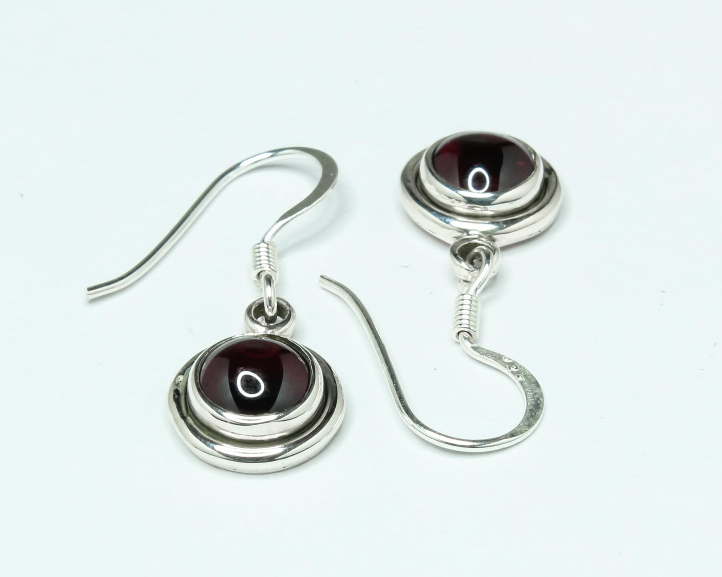 Round Minimalist Red GARNET 925 Sterling Silver Minimalistic Drop Earrings