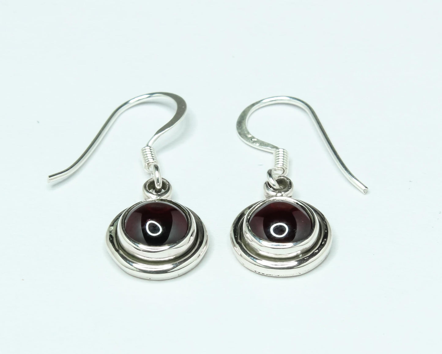 Round Minimalist Red GARNET 925 Sterling Silver Minimalistic Drop Earrings
