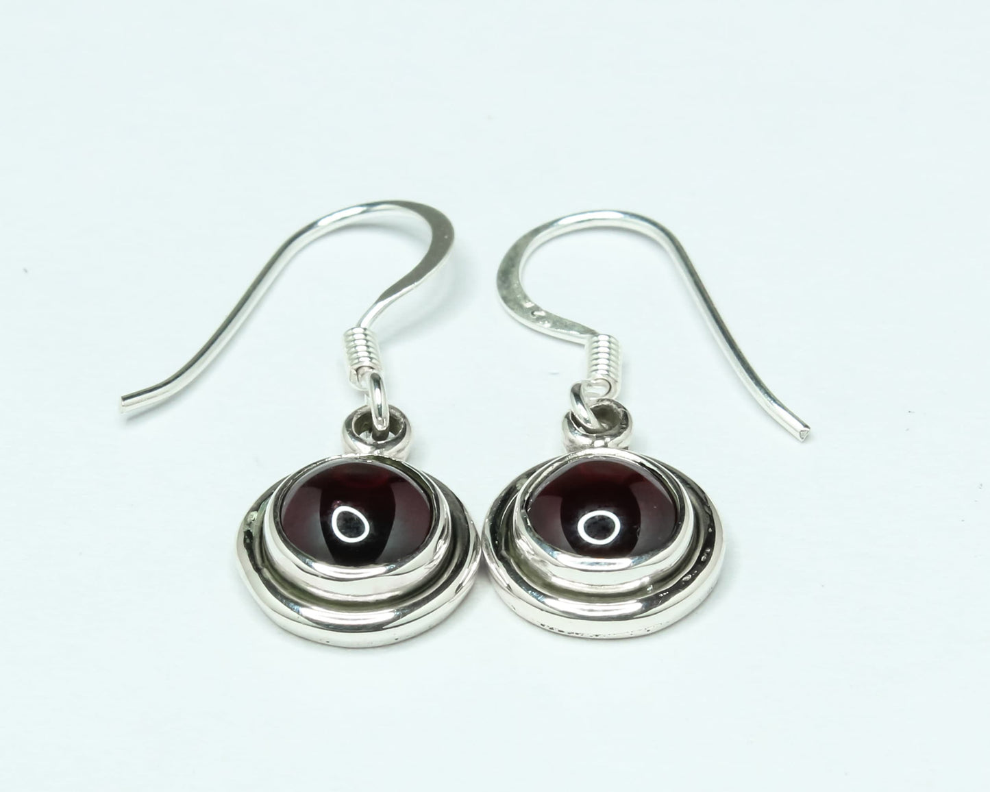 Round Minimalist Red GARNET 925 Sterling Silver Minimalistic Drop Earrings