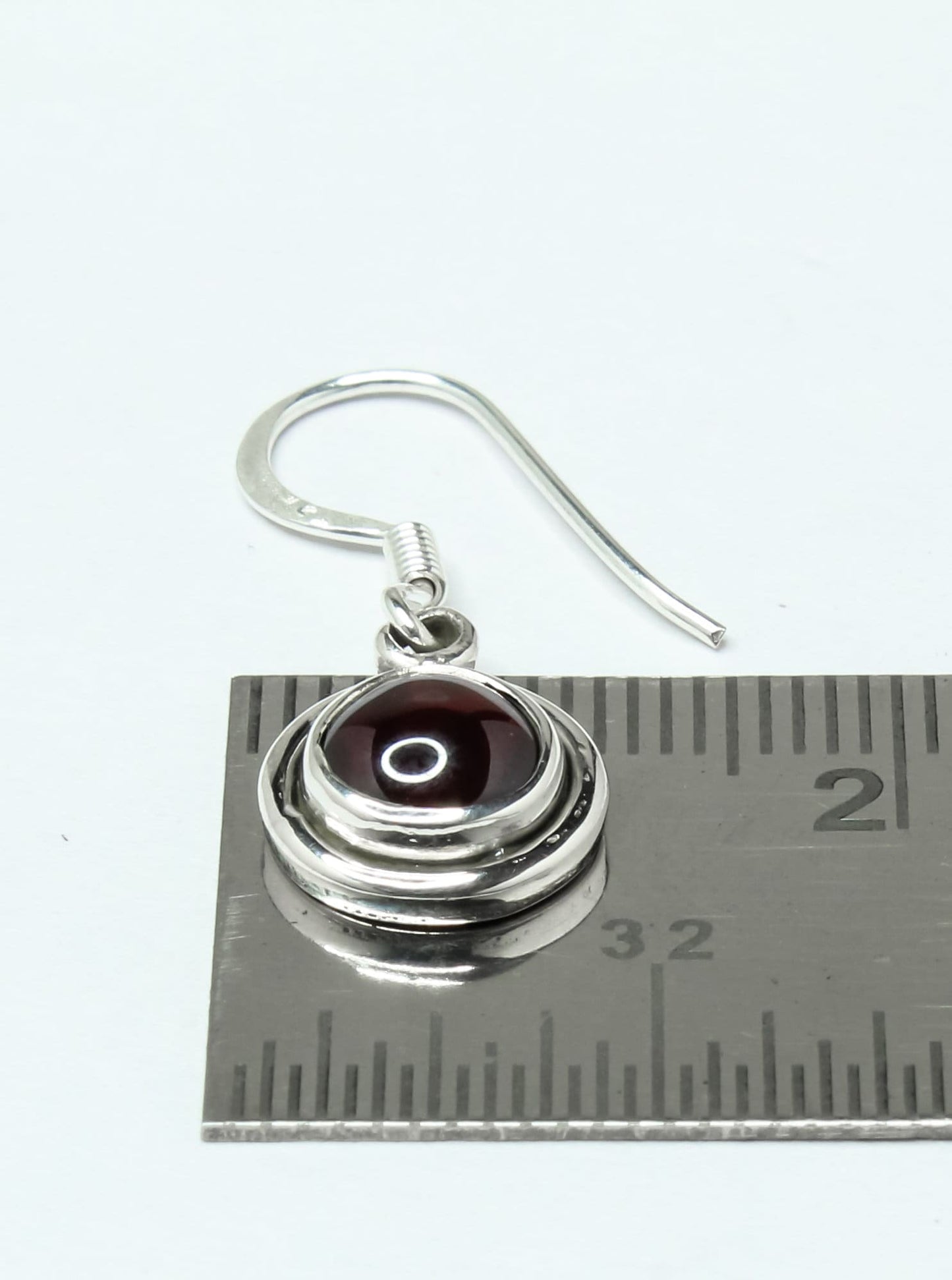 Round Minimalist Red GARNET 925 Sterling Silver Minimalistic Drop Earrings