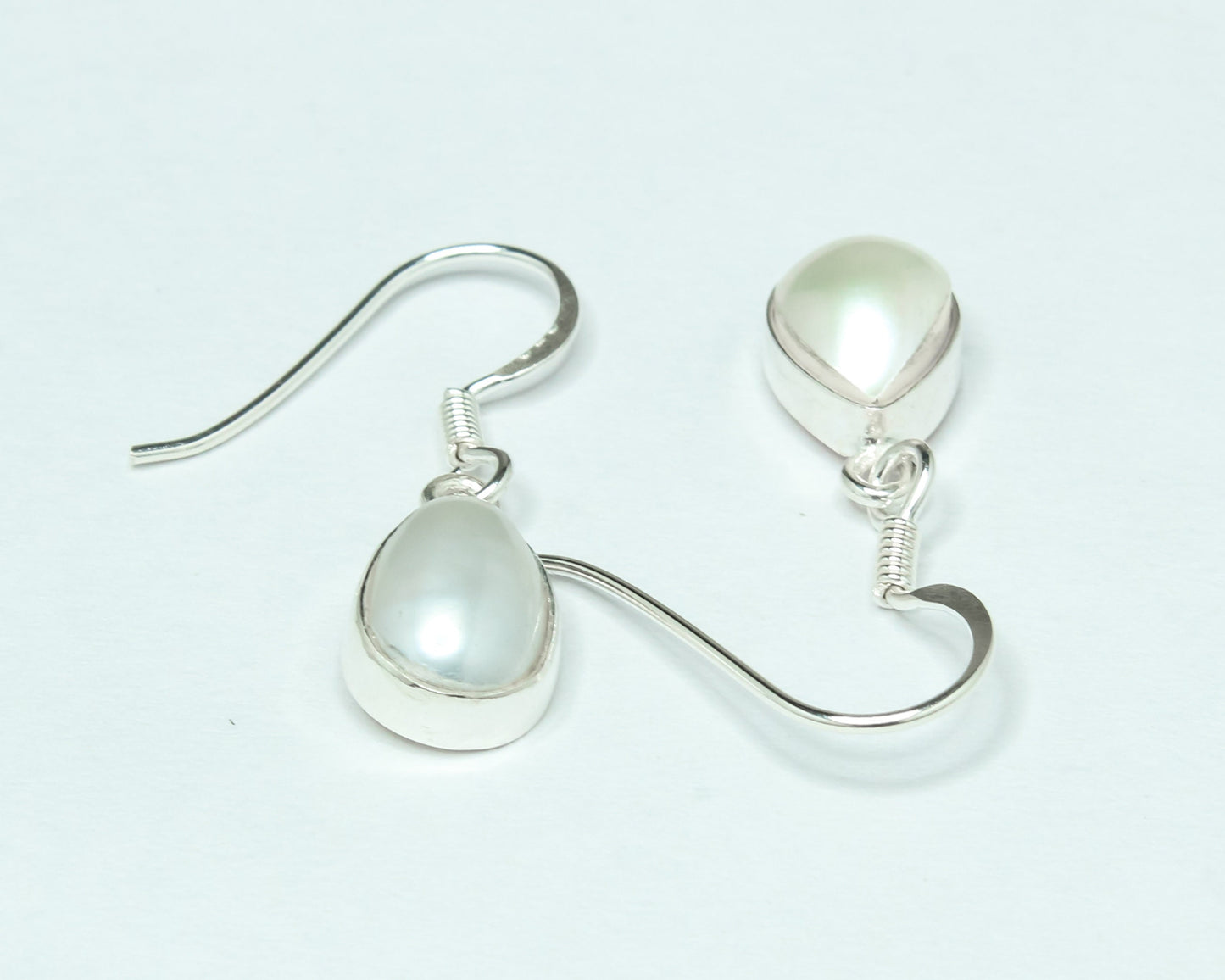 Pear/Teardrop PEARL Gems Solid 925 SILVER Minimalist White Drop Earrings