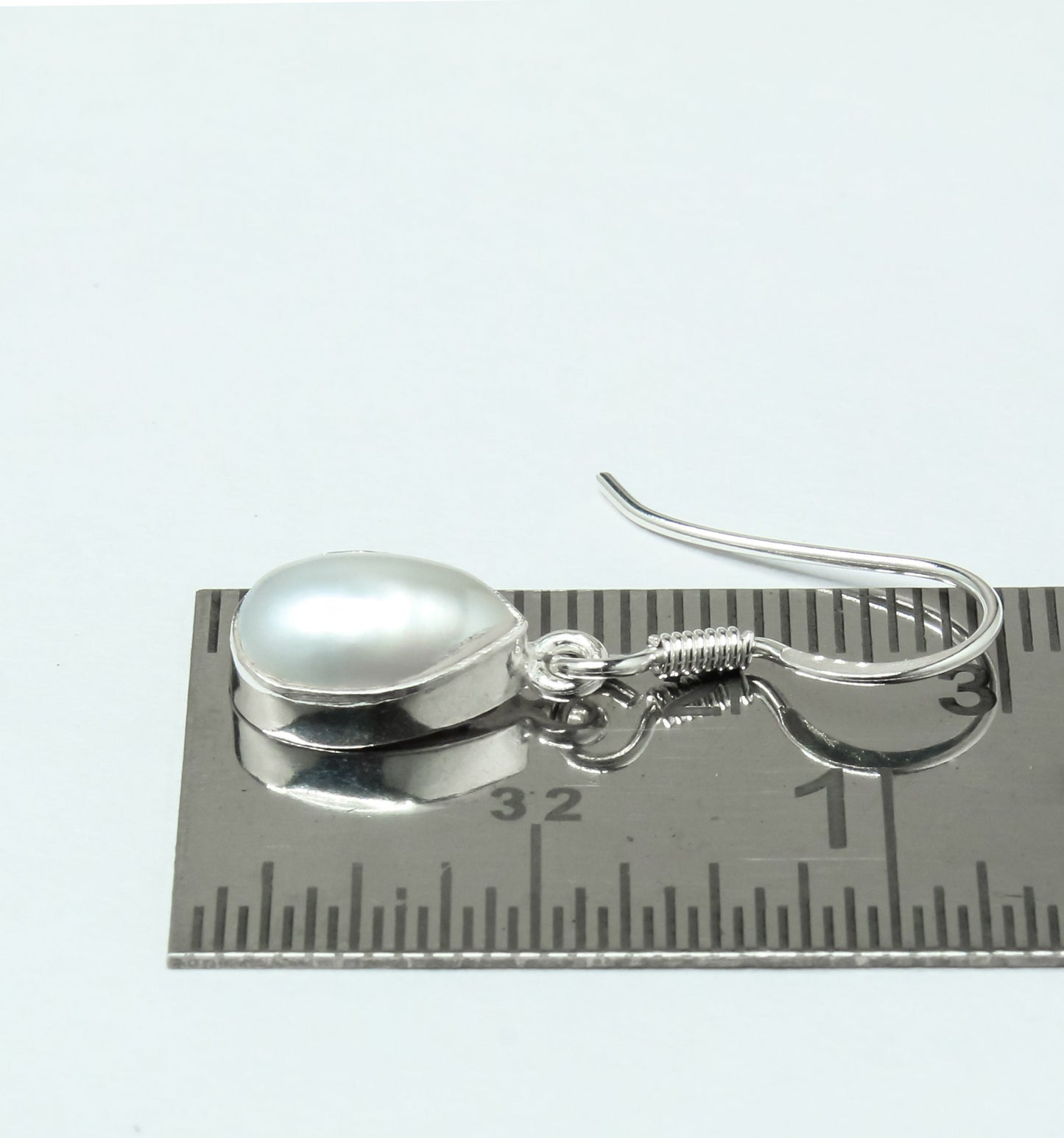 Pear/Teardrop PEARL Gems Solid 925 SILVER Minimalist White Drop Earrings