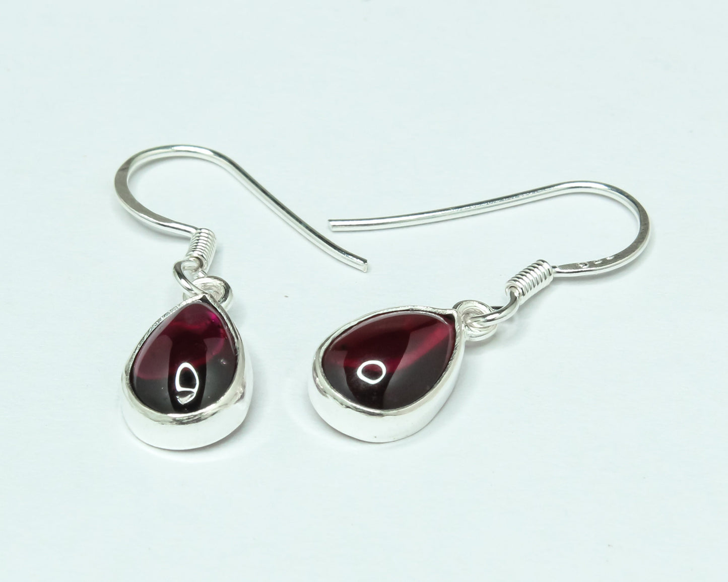 Pear/Teardrop Shaped Red GARNET Sterling Silver Simple Drop Earrings