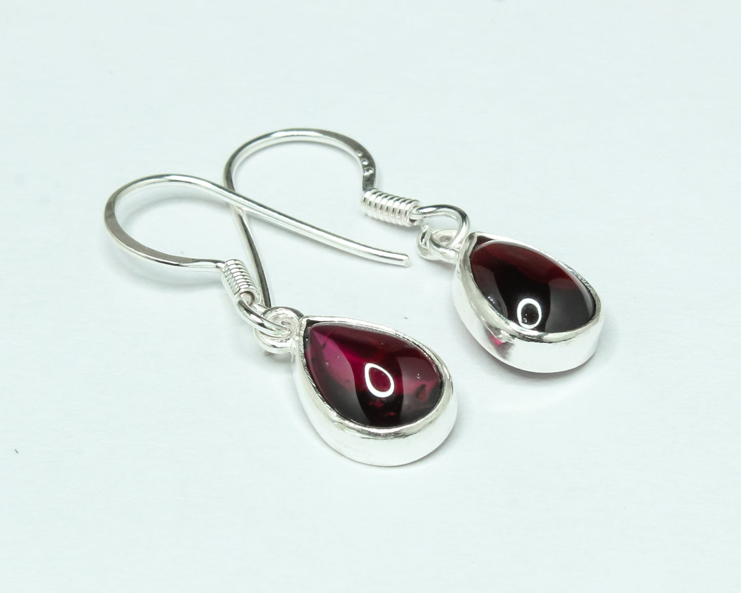 Pear/Teardrop Shaped Red GARNET Sterling Silver Simple Drop Earrings
