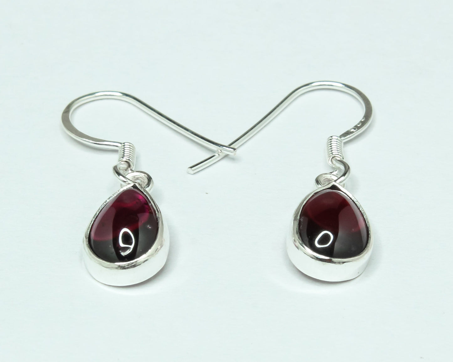 Pear/Teardrop Shaped Red GARNET Sterling Silver Simple Drop Earrings