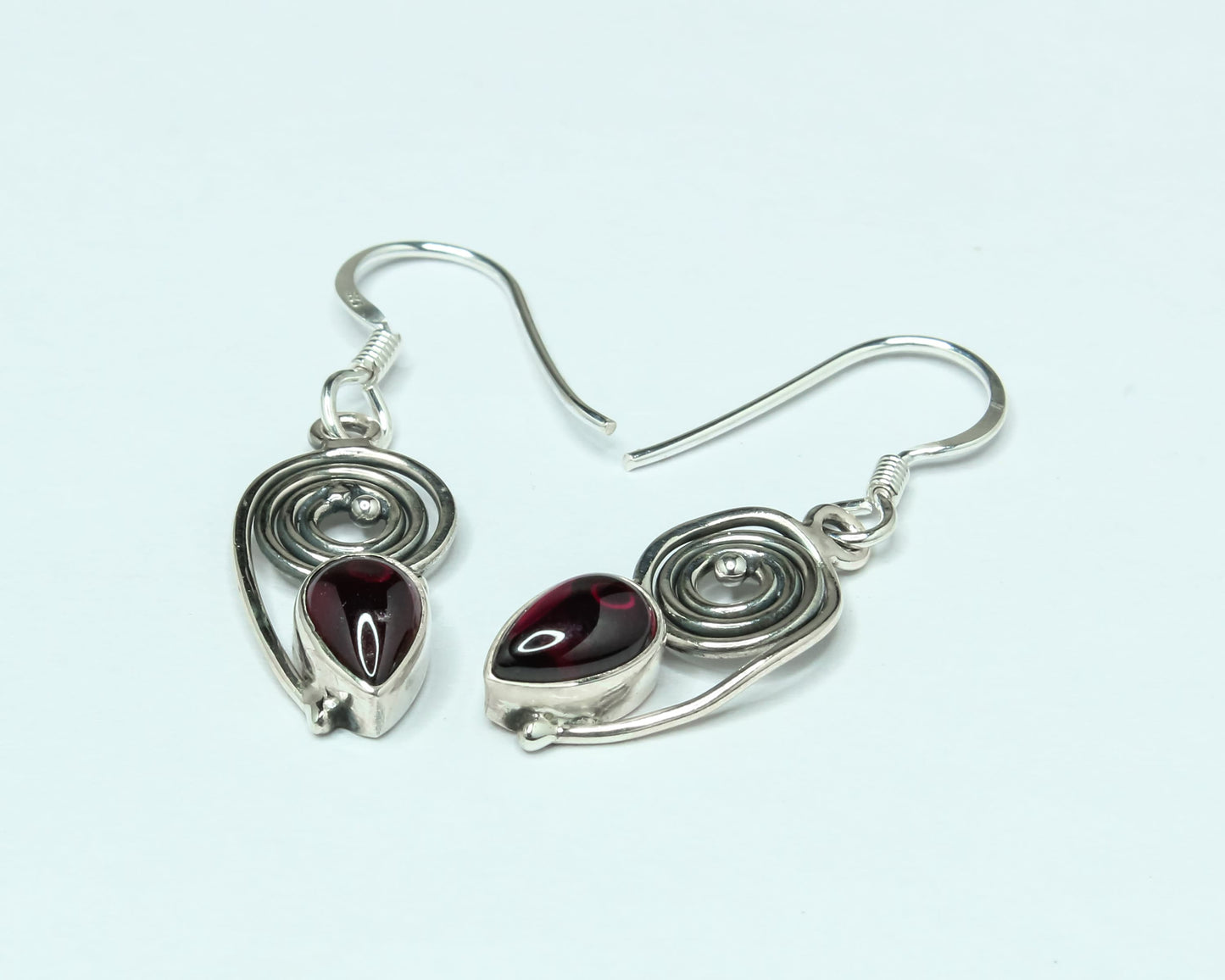 Pear/Teardrop Shaped Red GARNET Sterling Silver Bohemian Drop Earrings