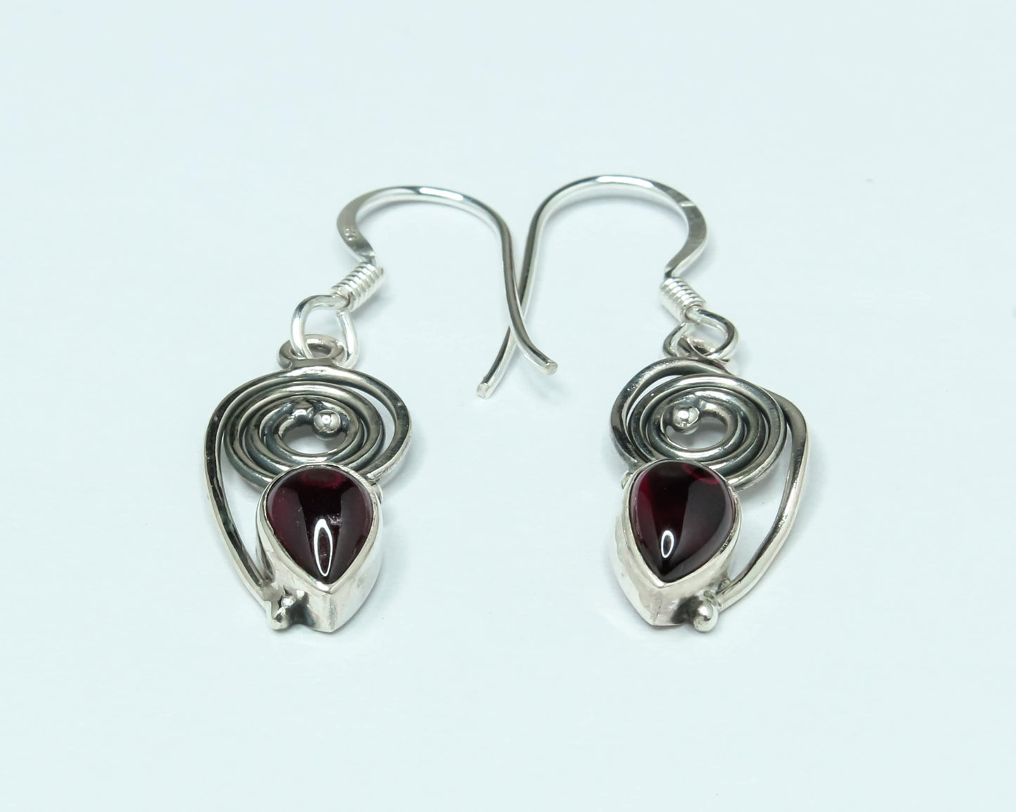Pear/Teardrop Shaped Red GARNET Sterling Silver Bohemian Drop Earrings