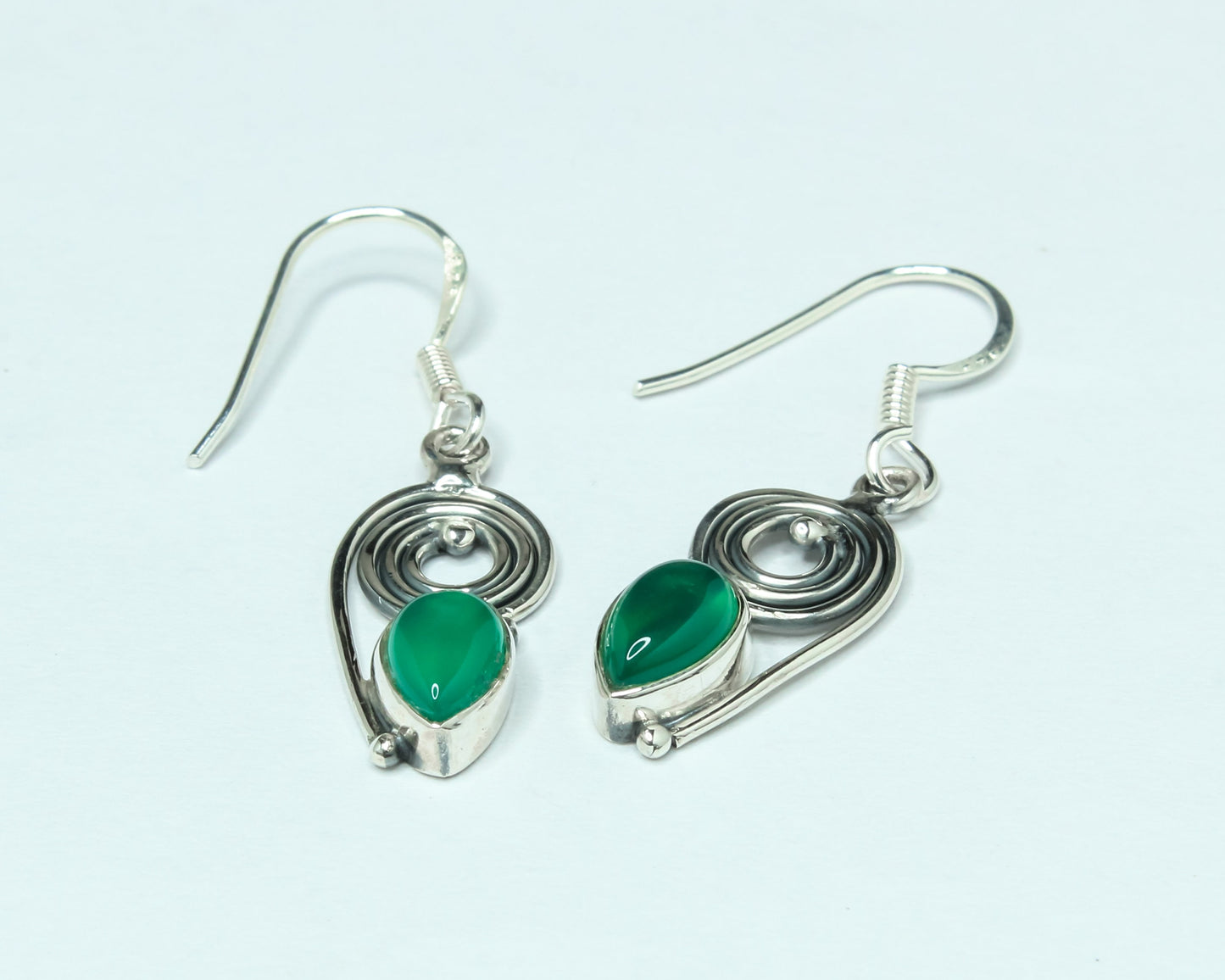 Pear/Teardrop GREEN ONYX Gems Solid 925 SILVER Bohemian Drop Earrings