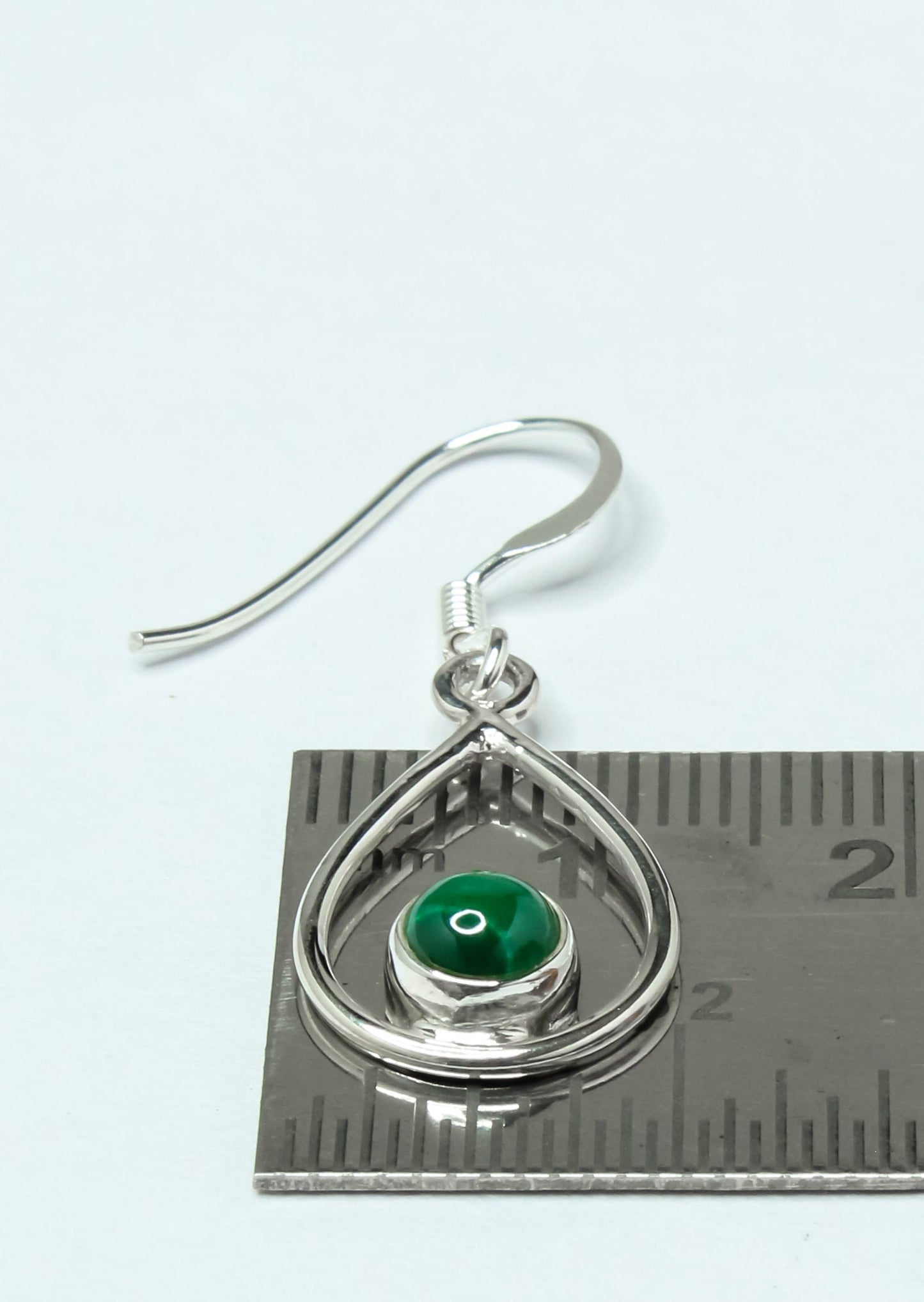 Pear/Teardrop Green Malachite Textured Gemstone 925 Silver Drop Earrings