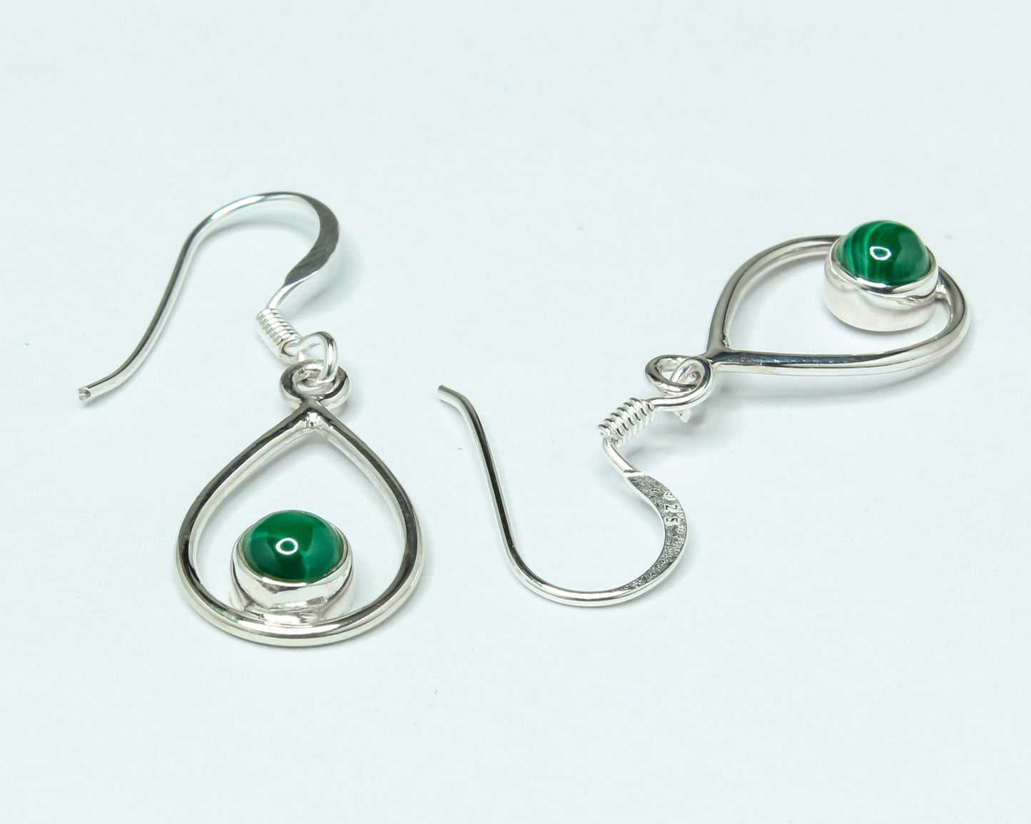 Pear/Teardrop Green Malachite Textured Gemstone 925 Silver Drop Earrings