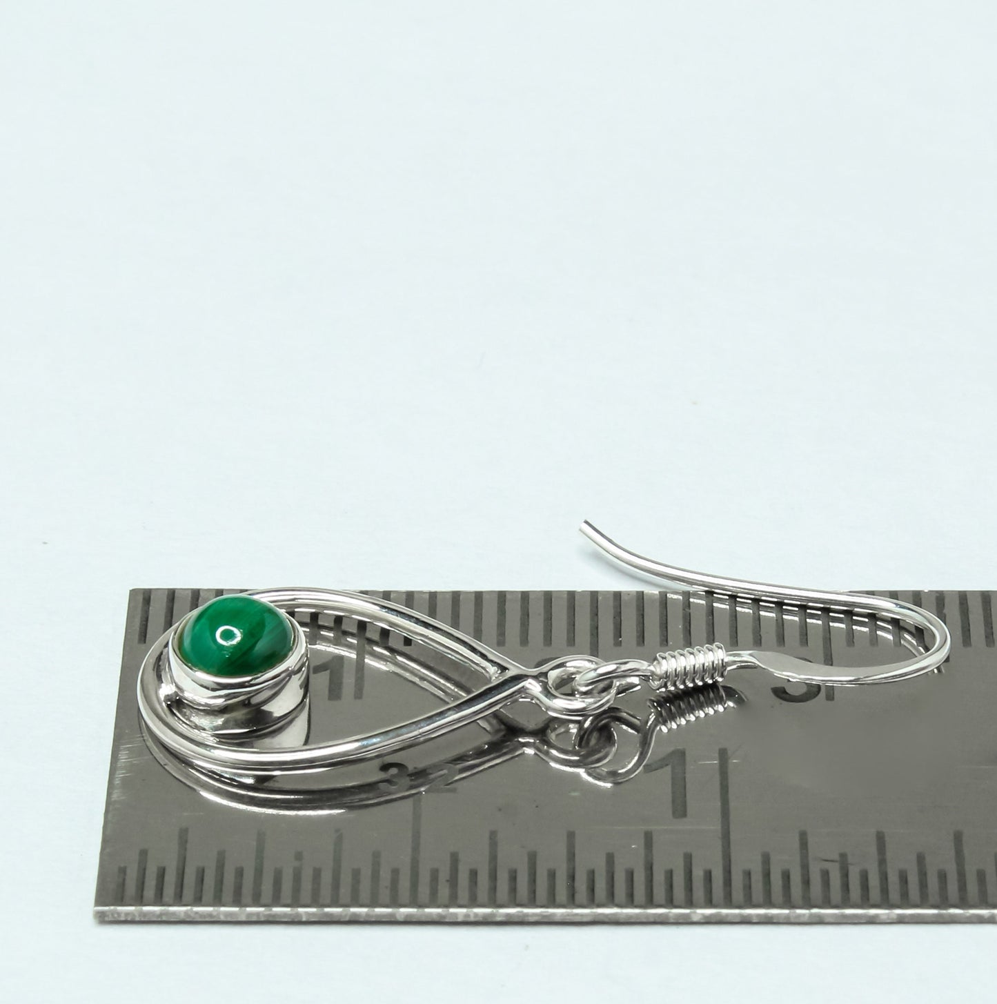 Pear/Teardrop Green Malachite Textured Gemstone 925 Silver Drop Earrings