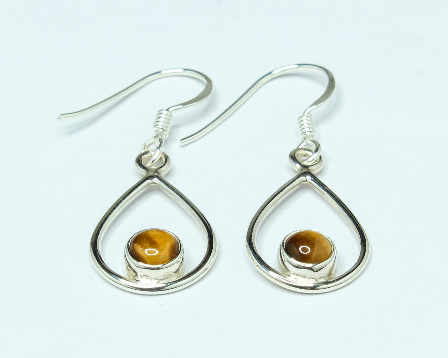 Pear/Teardrop Shaped TIGER'S EYE Gems 925 SILVER Simple Drop Earrings