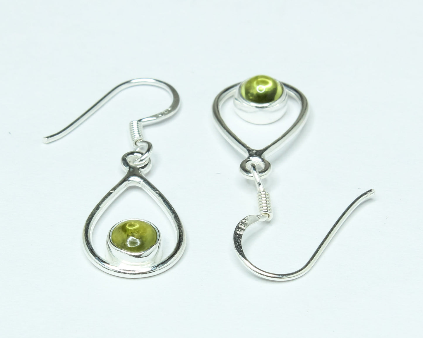 Pear/Teardrop Green PERIDOT Gems Sterling SILVER Simple Drop Earrings