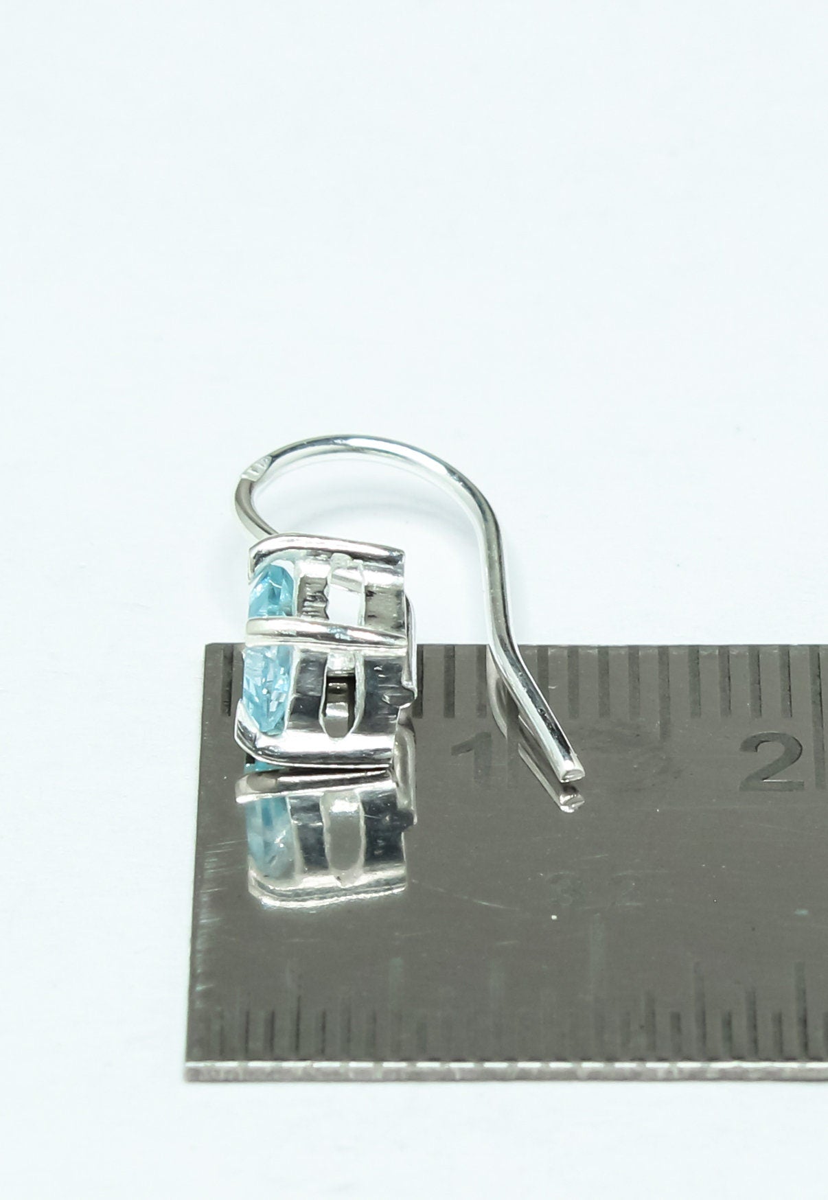 Square Blue TOPAZ Gems 925 Silver Simple Prong Set Latch-Back Earrings