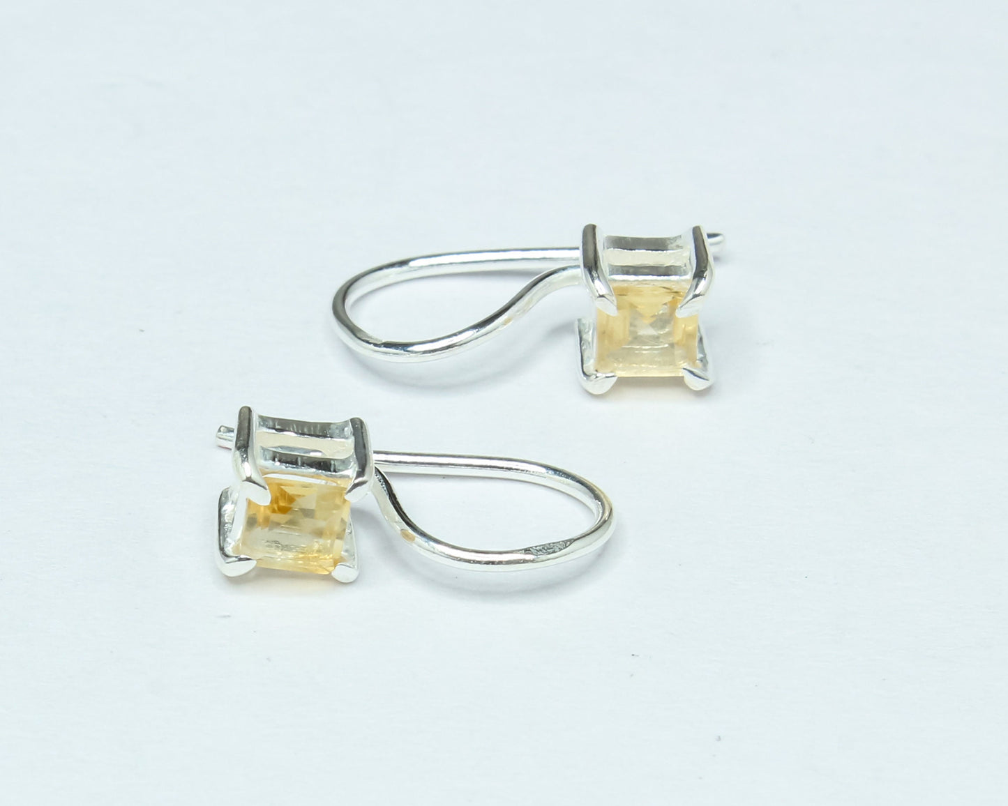 Square Genuine Citrine 925 Silver Simple Prong Set Latch-Back Earrings