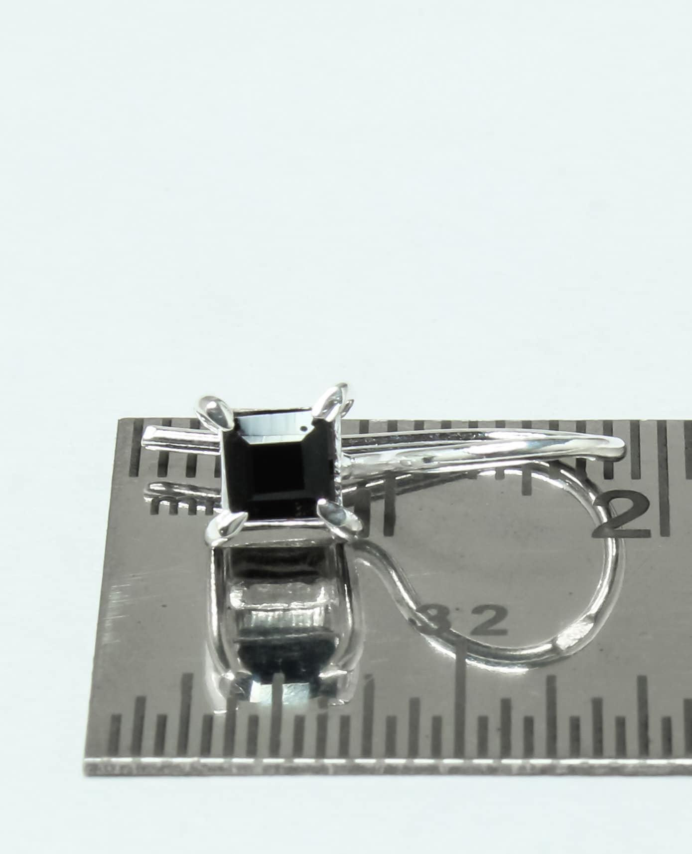 Square Black ONYX Gems 925 Silver Simple Prong Set Latch-Back Earrings