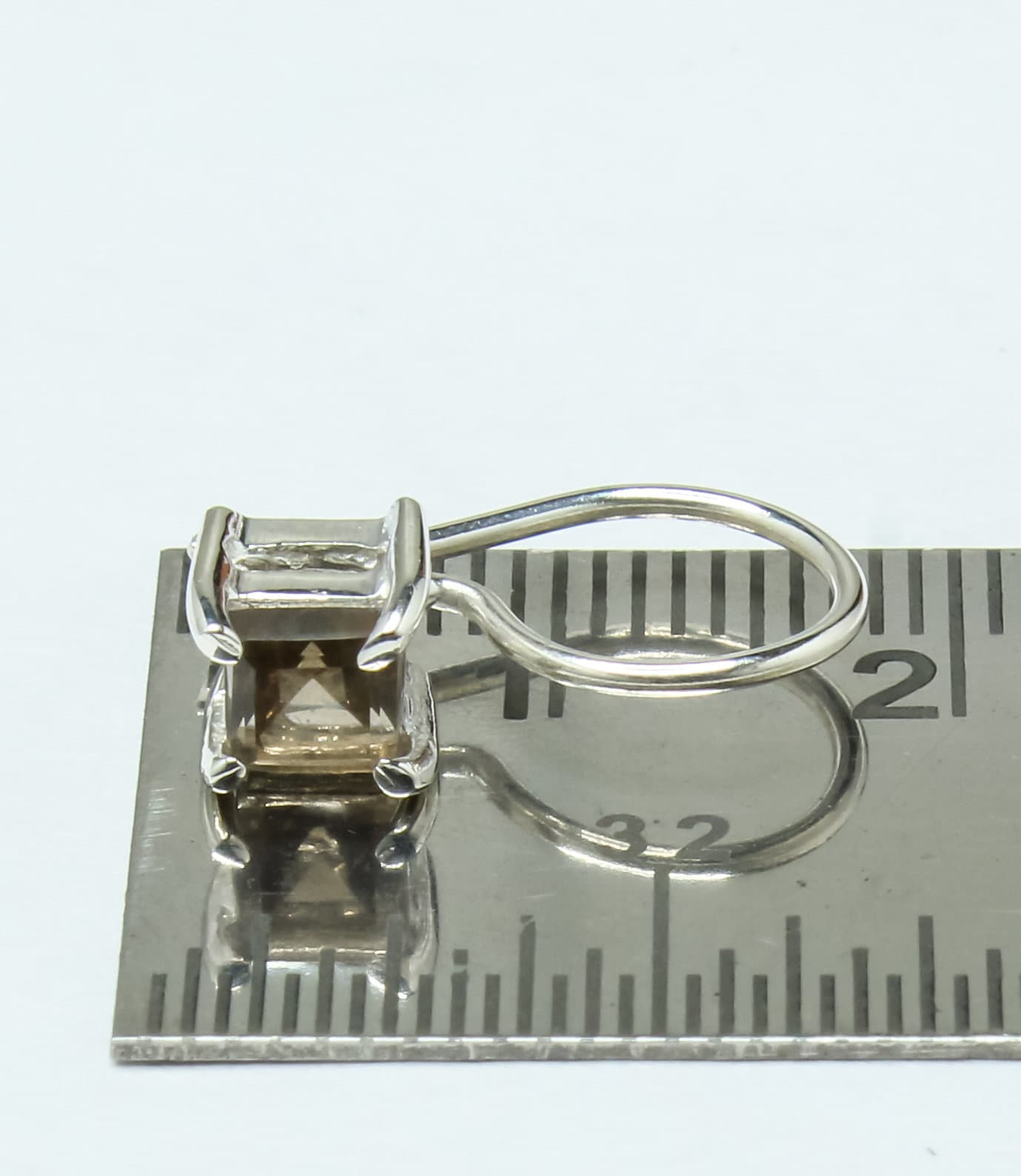 Square Genuine Smoky QUARTZ GEMS 925 Silver Prong Set Latch-Back Earrings