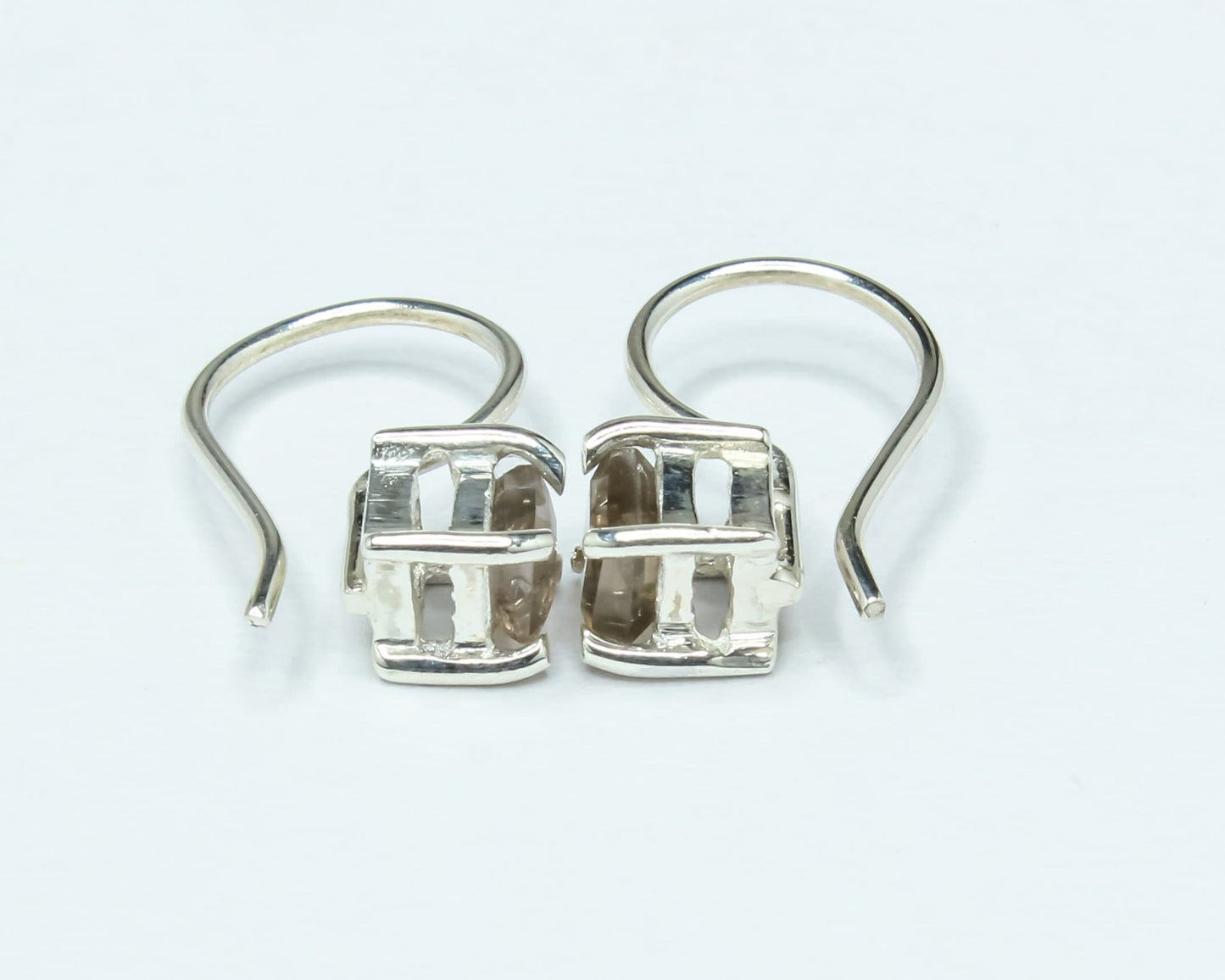Square Genuine Smoky QUARTZ GEMS 925 Silver Prong Set Latch-Back Earrings