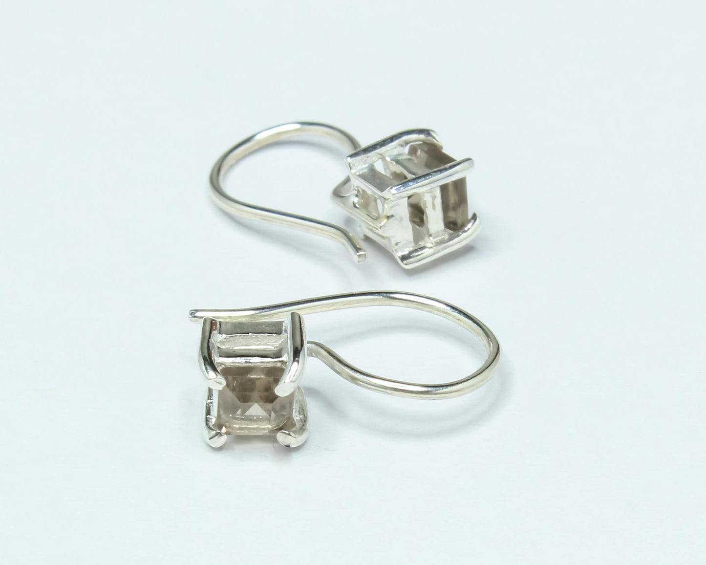 Square Genuine Smoky QUARTZ GEMS 925 Silver Prong Set Latch-Back Earrings