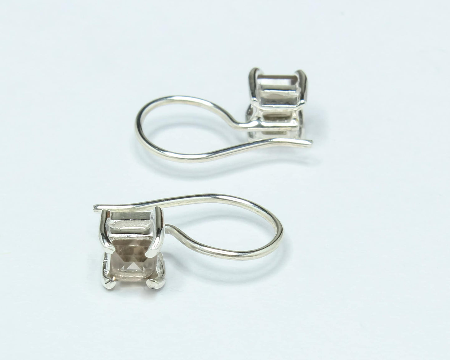 Square Genuine Smoky QUARTZ GEMS 925 Silver Prong Set Latch-Back Earrings