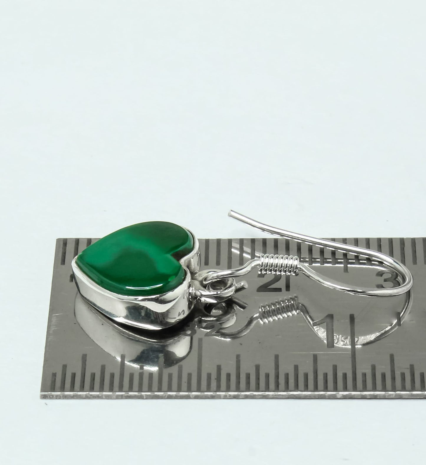 Heart Green Malachite Textured Gemstone Solid 925 Silver Drop Earrings