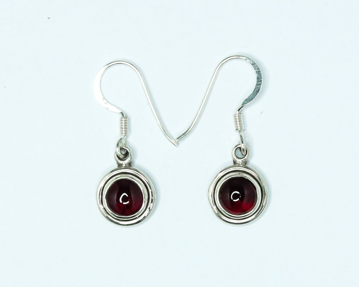 Round Minimalist Red GARNET 925 Sterling Silver Minimalistic Drop Earrings