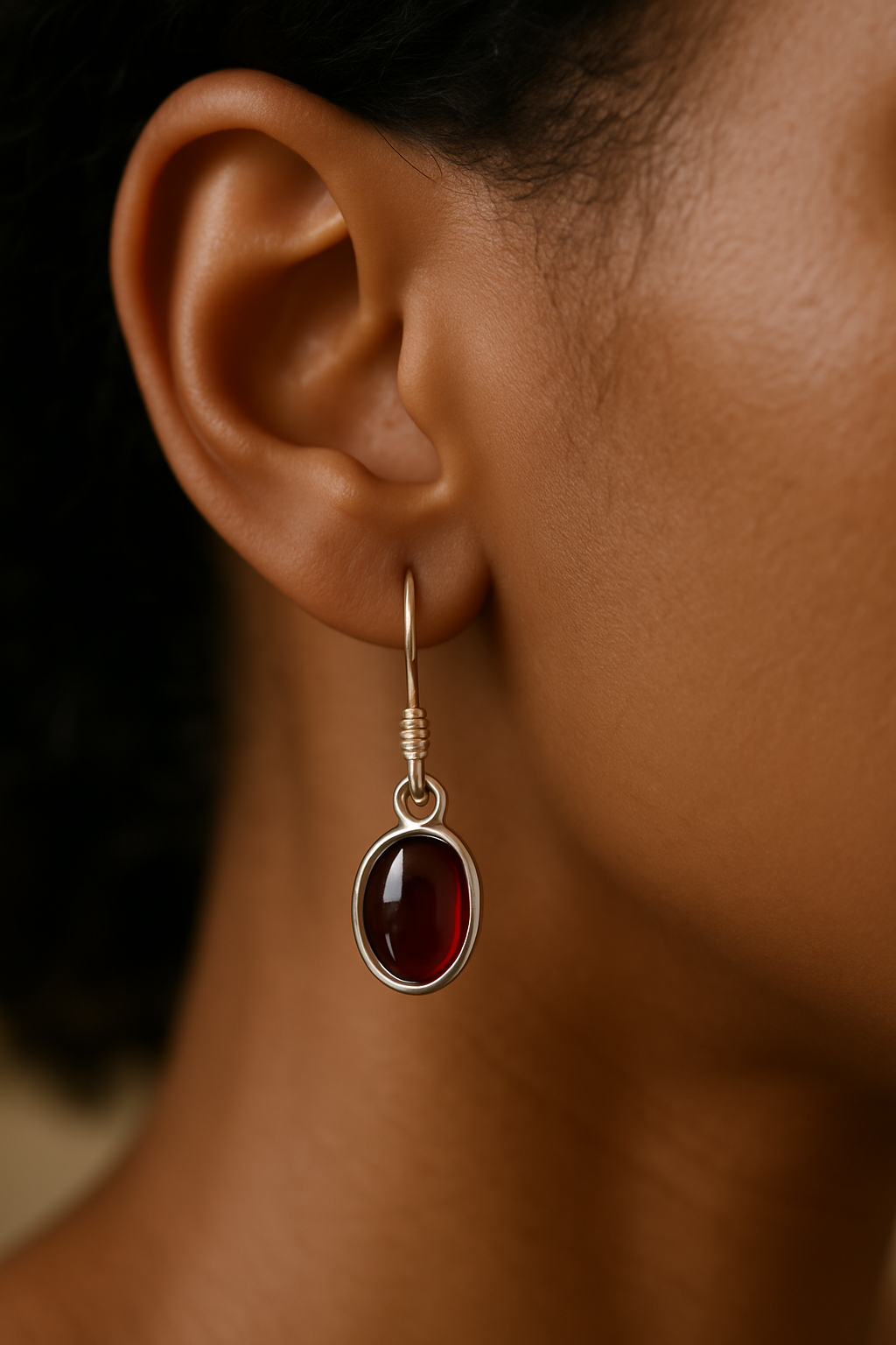 Oval Minimalist Red Garnet Earrings, Red garnet Earrings 925 Sterling Silver, Red Wine Color Gemstones, Capricorn, Australia