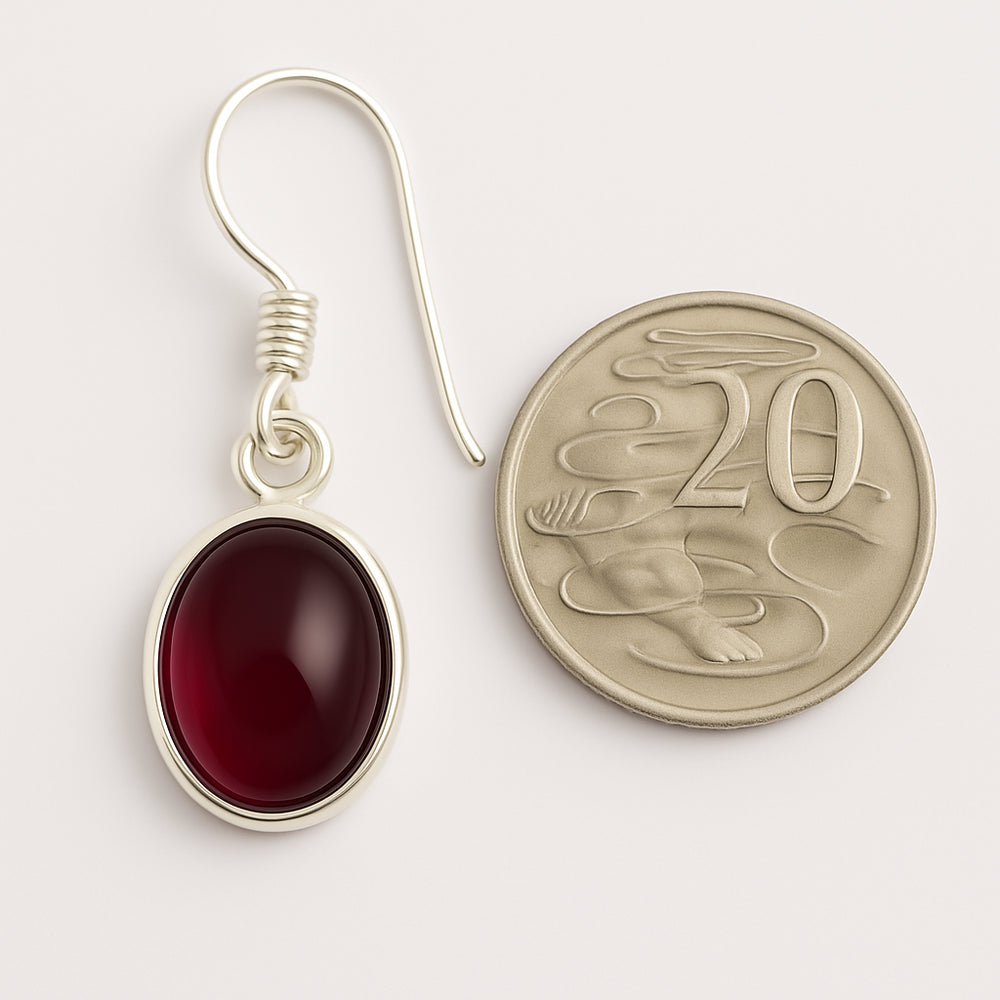 Oval Minimalist Red Garnet Earrings, Red garnet Earrings 925 Sterling Silver, Red Wine Color Gemstones, Capricorn, Australia