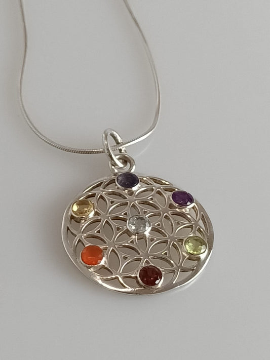 Round Chakra Pendant, 7 Chakras Flower, Spiritual Rainbow Pendant, Chakra Medallion, Flower of Life, Chakras for Healing Pendant, Australia, Zorbajewellers