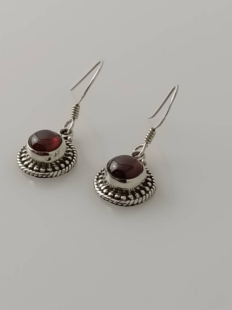 Oxidised Round Red Garnet earrings, Sterling Silver, Round beads red garnet earrings silver, Blood Red Gems, Capricorn Birthstone, Australia, Zorbajewellers