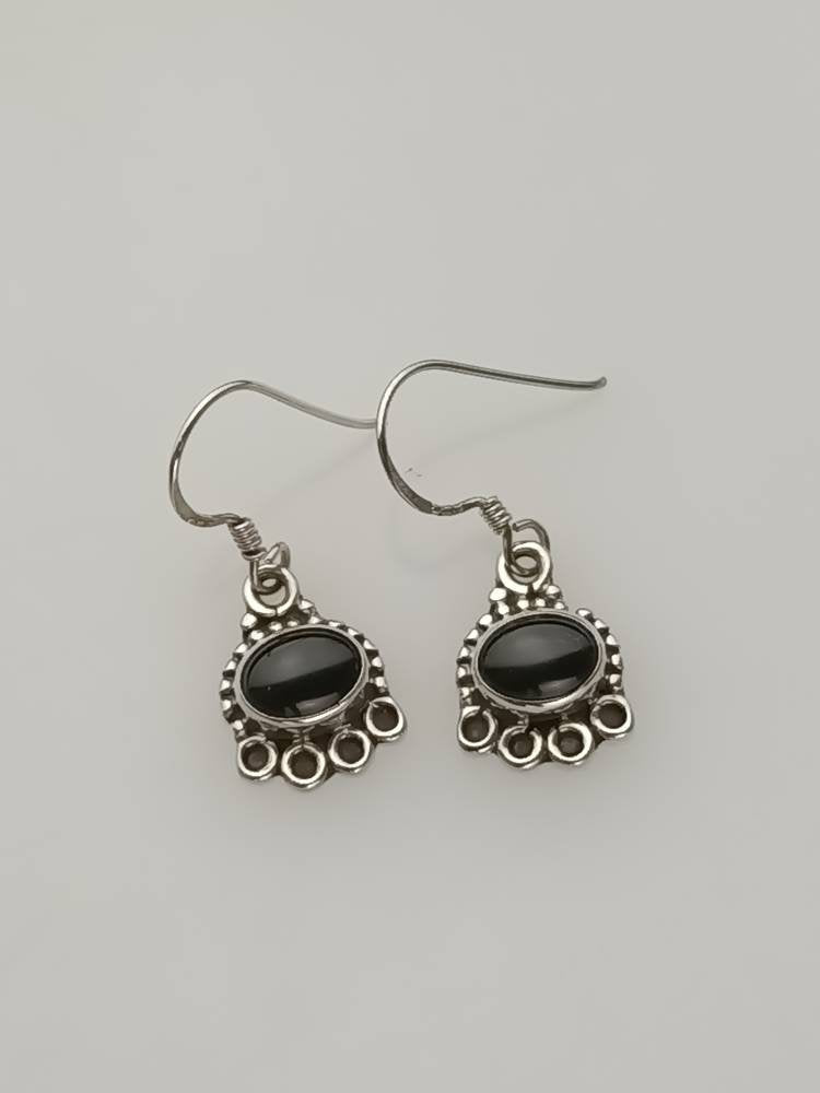 Black Onyx Earrings, black earrings, Boho black onyx earrings, black onyx silver earrings, bohemian silver earrings, minimalist, Australia, Zorbajewellers