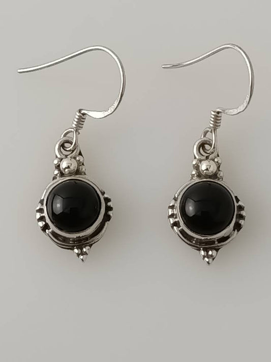 Round oxidised Black Onyx Dangle & drop earrings, Gemstone Sterling Silver Earrings, Minimalist, Leo Birthstone, color earring Australia, Zorbajewellers