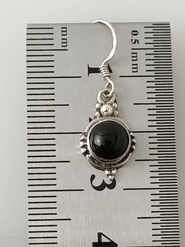 Round oxidised Black Onyx Dangle & drop earrings, Gemstone Sterling Silver Earrings, Minimalist, Leo Birthstone, color earring Australia, Zorbajewellers