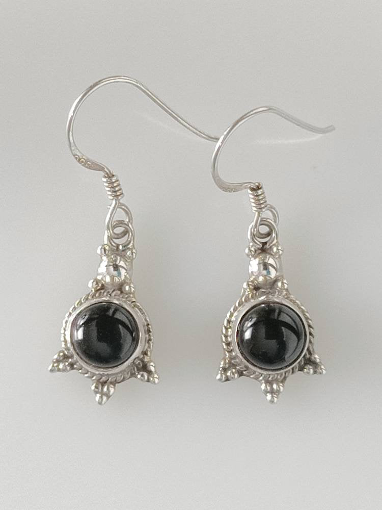 black onyx earrings, black onyx silver earrings, oxidized black onyx earrings, boho silver earrings, black silver earrings, round, Australia, Zorbajewellers