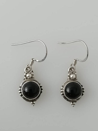 Round oxidised Black Onyx Dangle & drop earrings, Gemstone Sterling Silver Earrings, Minimalist, Leo Birthstone, color earring Australia, Zorbajewellers