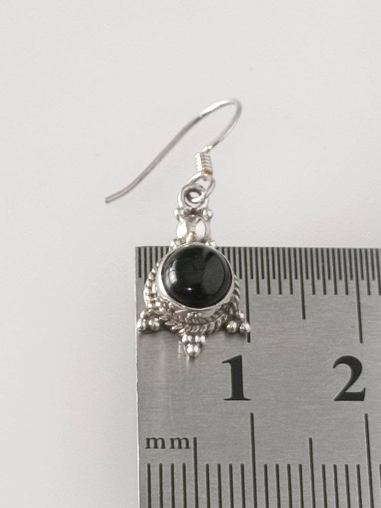 Round boho Black Onyx earrings in silver, round black silver earrings, minimalist black onyx earrings, round black onyx earrings, Australia, Zorbajewellers