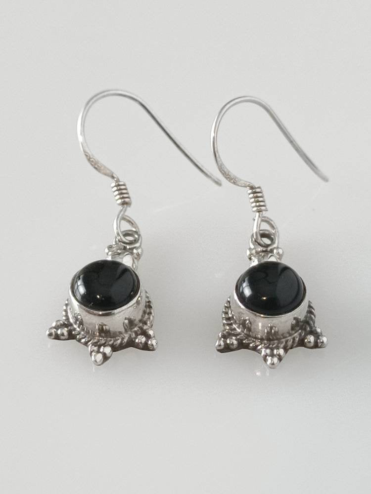 Round boho Black Onyx earrings in silver, round black silver earrings, minimalist black onyx earrings, round black onyx earrings, Australia, Zorbajewellers