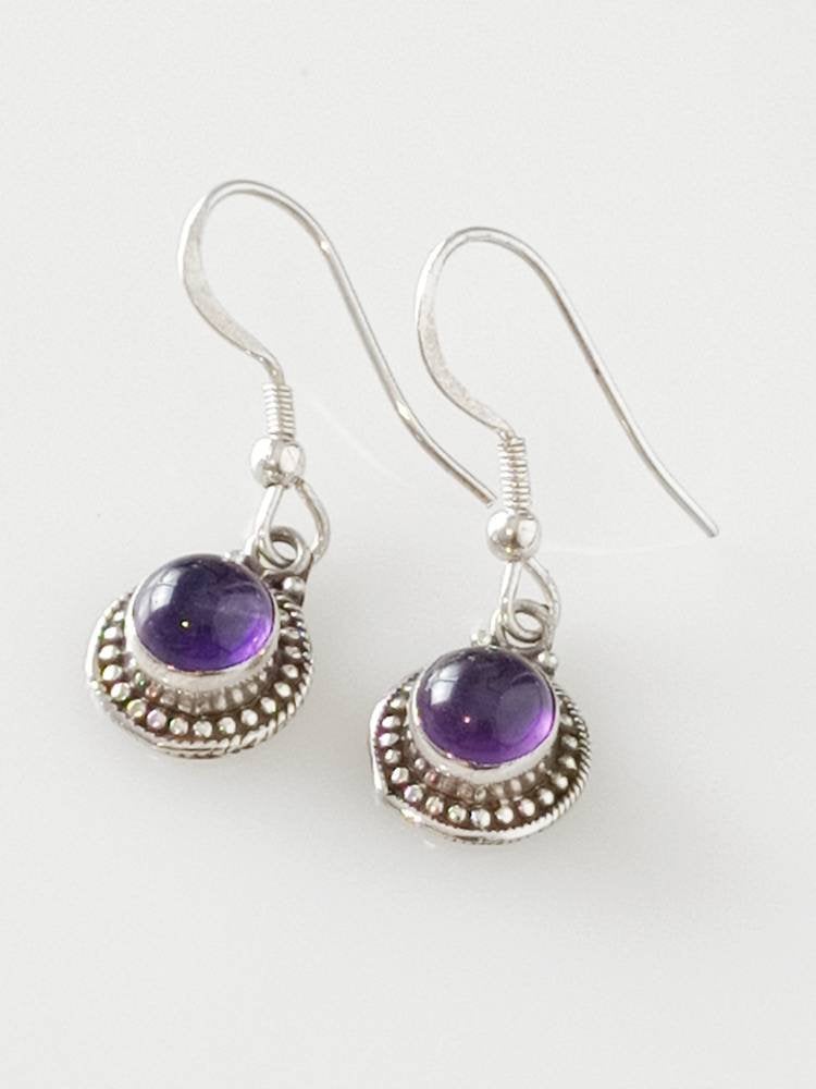 Oxidised Amethyst earrings round, Purple earrings silver, Round beads amethyst earrings, Purple gems, oxidized silver earrings,  Australia, Zorbajewellers