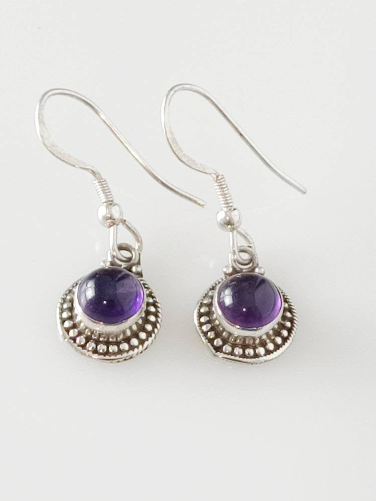 Oxidised Amethyst earrings round, Purple earrings silver, Round beads amethyst earrings, Purple gems, oxidized silver earrings,  Australia, Zorbajewellers