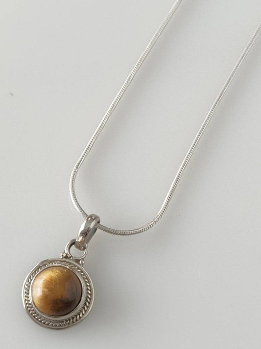 Round tiger eye pendant, boho tiger-eye pendant, eye of tiger silver pendant, brown gemstone pendant, bohemian pendant, cheetah, Australia, Zorbajewellers